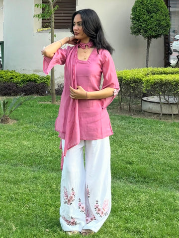 Pink Roman Silk Top Palazzo Set