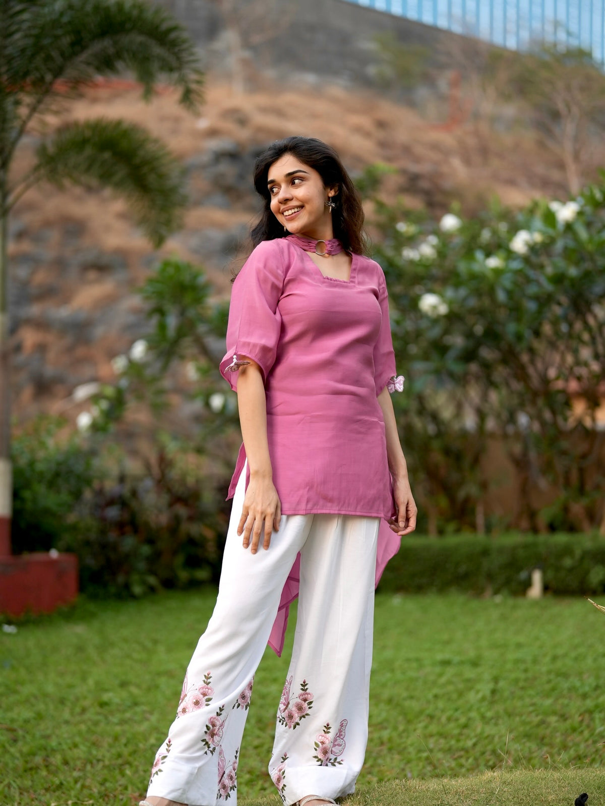 Pink Roman Silk Top Palazzo Set, view 3