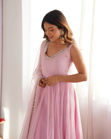 Blush Pink Embroidered Sequence Work  Designer Anarkali