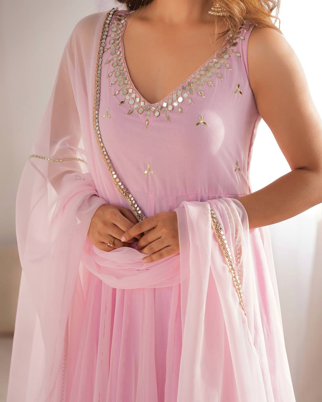 Blush Pink Embroidered Sequence Work  Designer Anarkali