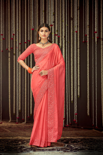 Pink Faux Georgette Saree
