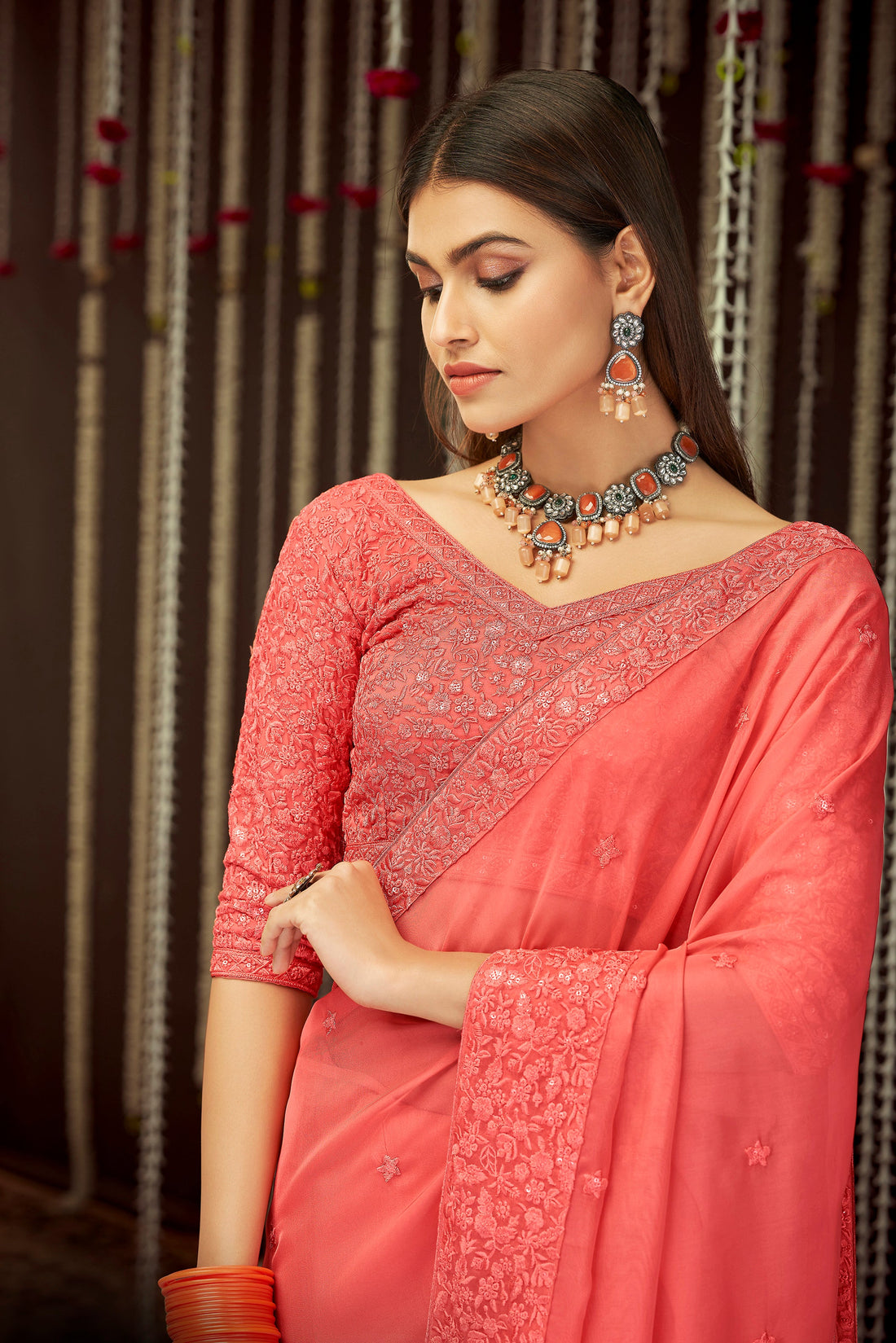 Pink Faux Georgette Saree