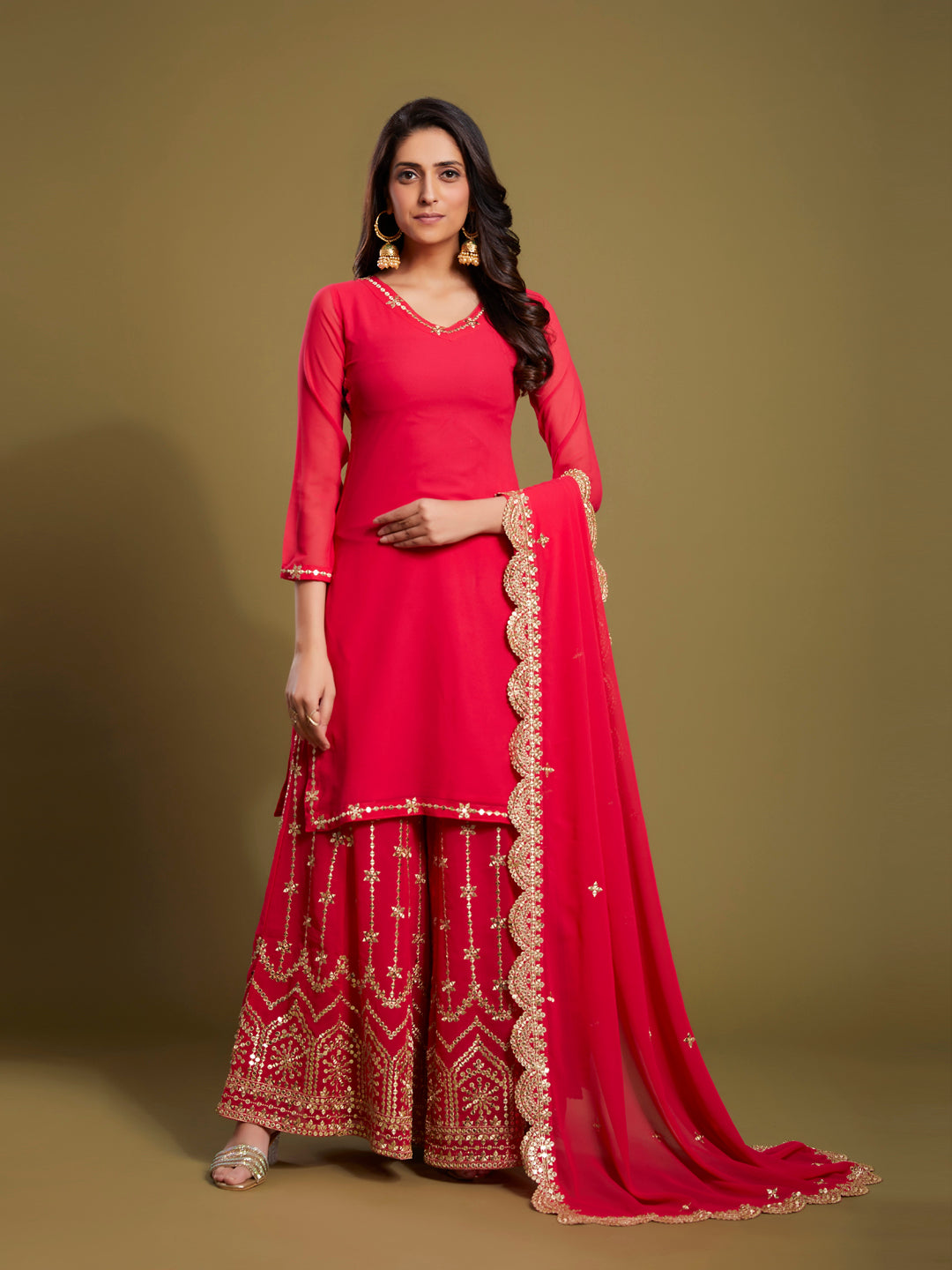 Kurti Sharara Set with Embroidered Dupatta | Party Wear Ethnic Suit for Women