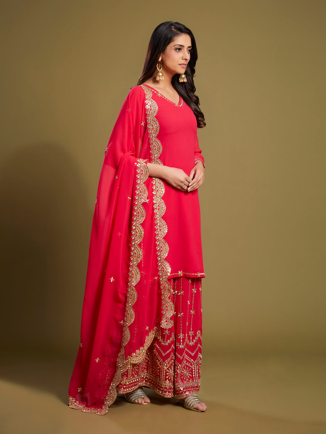 Kurti Sharara Set with Embroidered Dupatta | Party Wear Ethnic Suit for Women