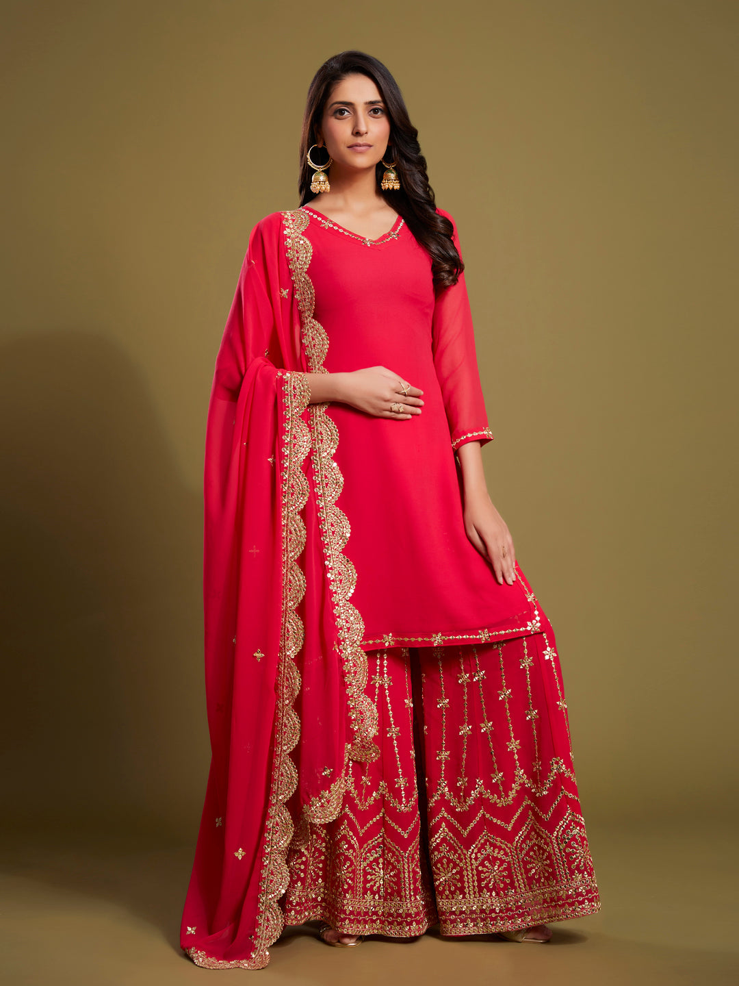Kurti Sharara Set with Embroidered Dupatta | Party Wear Ethnic Suit for Women