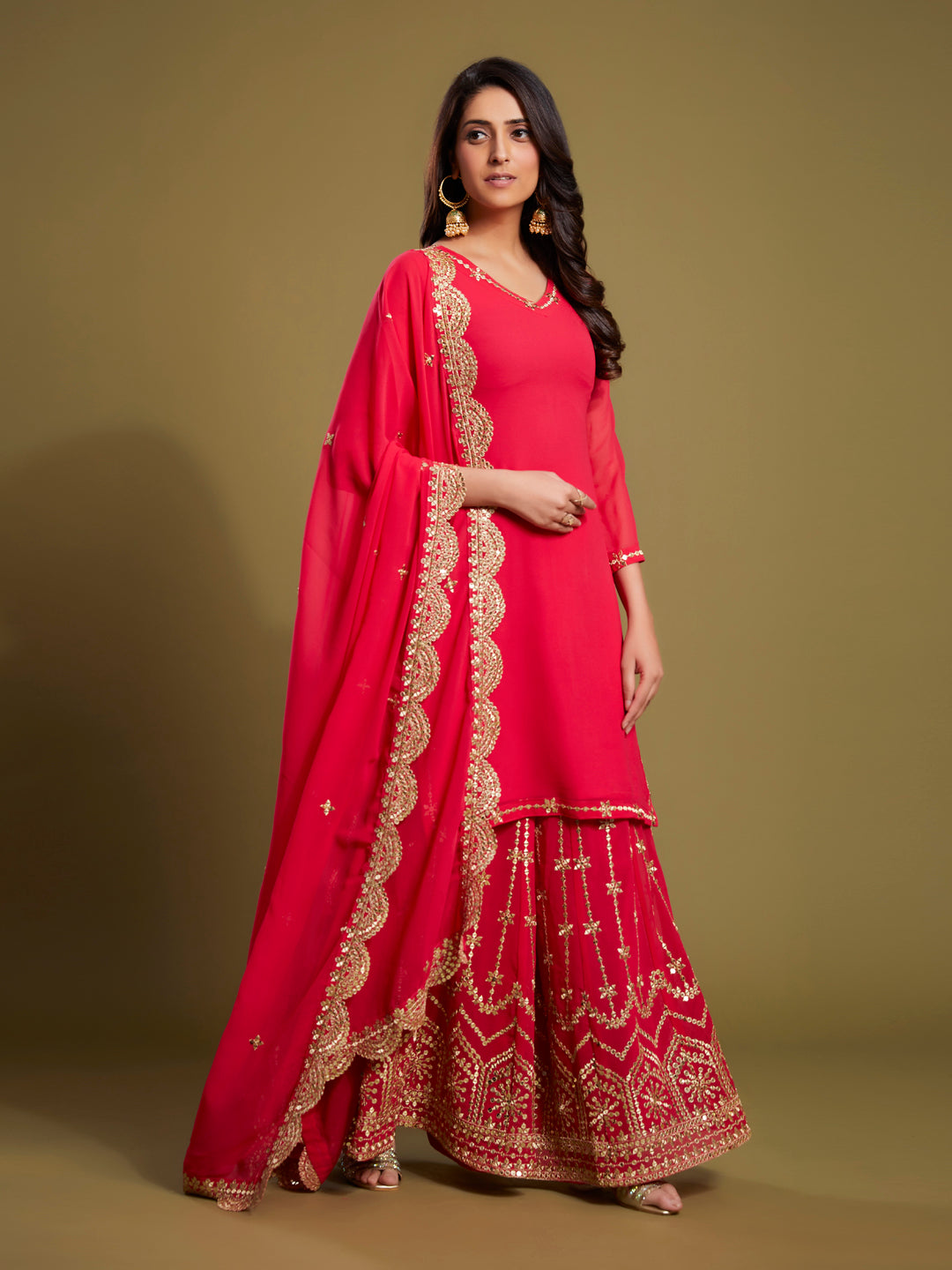 Kurti Sharara Set with Embroidered Dupatta | Party Wear Ethnic Suit for Women
