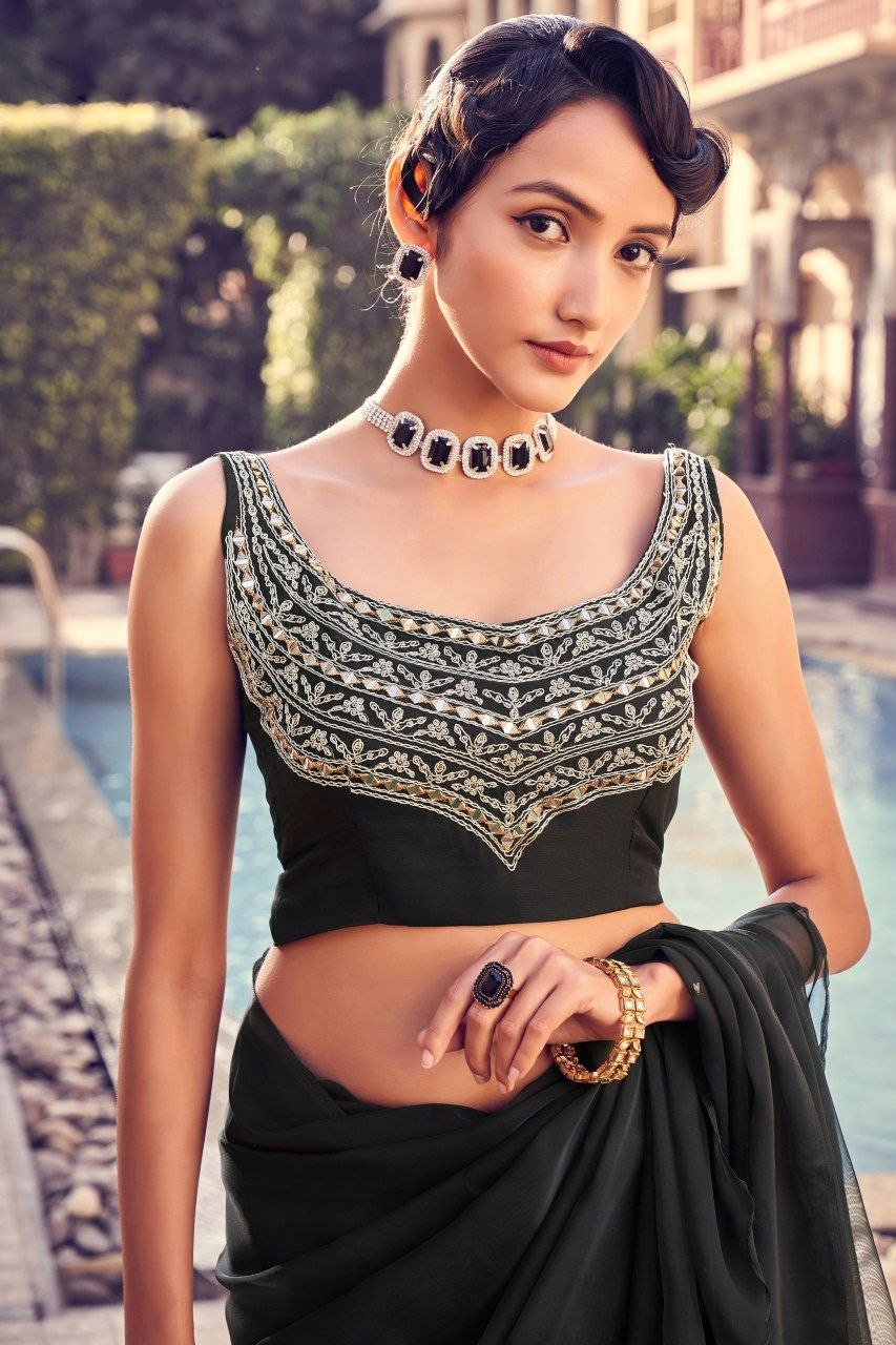 Organza Black Saree