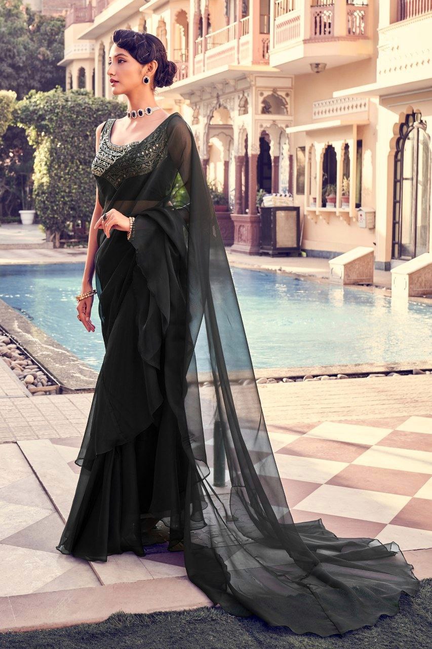 Organza Black Saree