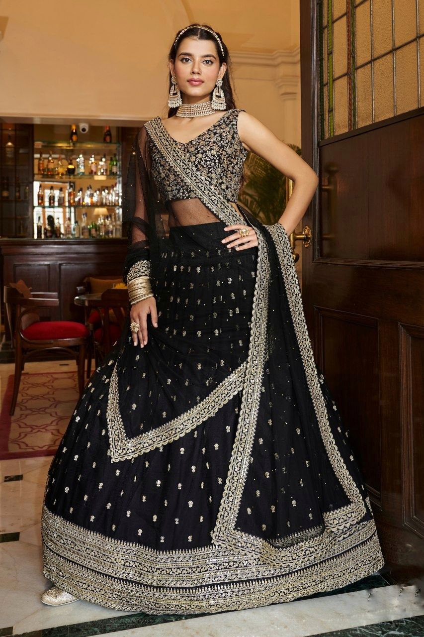 Soft Net Lehenga / Black