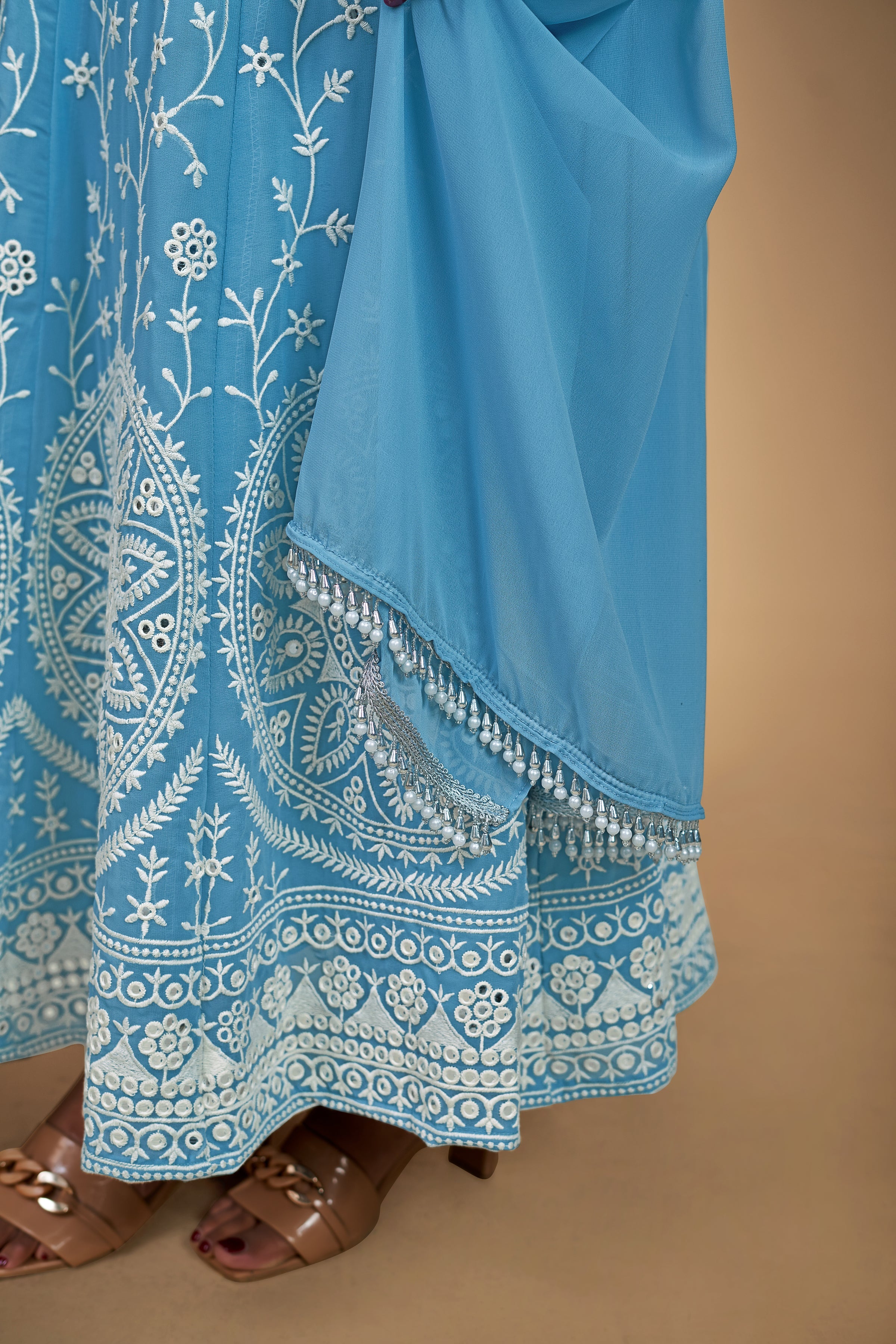 Sky Blue Georgette Dori & Sequins Embroidered Gown Set