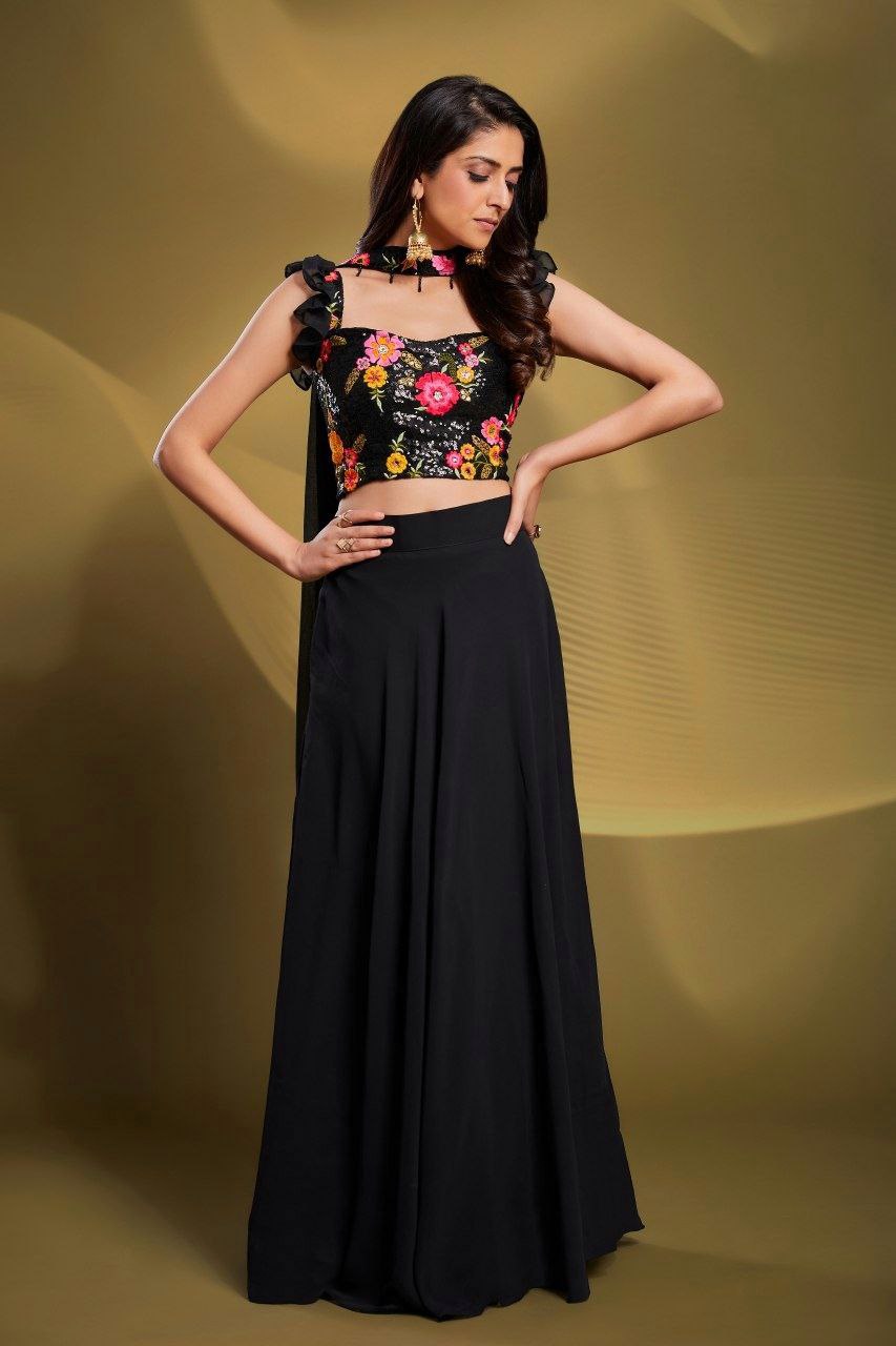 Black Gorgeous Georgette Embroidered Lehenga Set – Ready to Wear