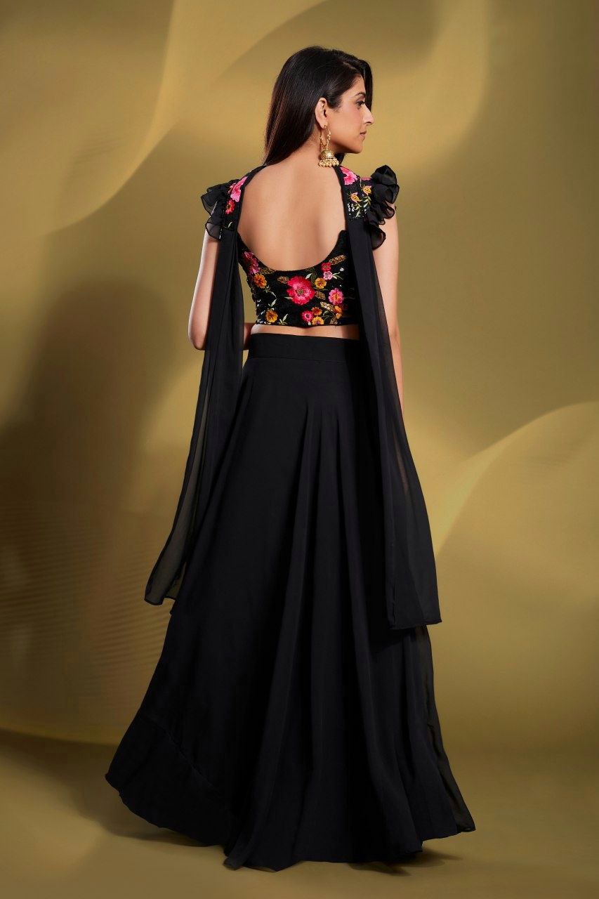 Black Gorgeous Georgette Embroidered Lehenga Set – Ready to Wear
