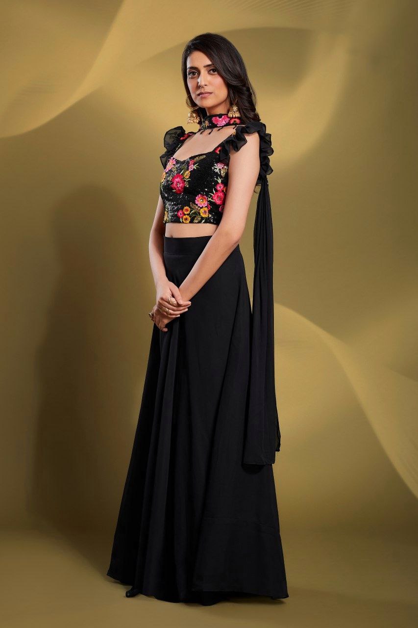 Black Gorgeous Georgette Embroidered Lehenga Set – Ready to Wear