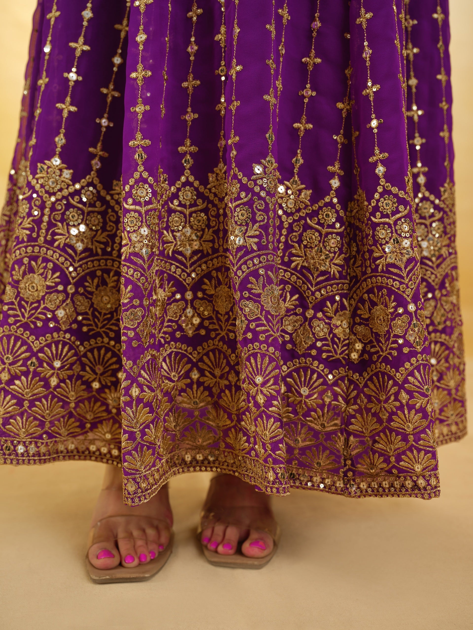 Purple Embroidered Anarkali in Georgette With Dupatta