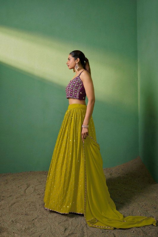 Green Embroidered Georgette Lehenga Choli