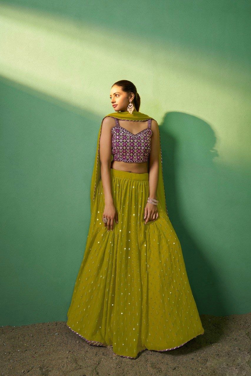 Green Embroidered Georgette Lehenga Choli