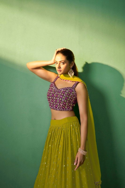 Green Embroidered Georgette Lehenga Choli