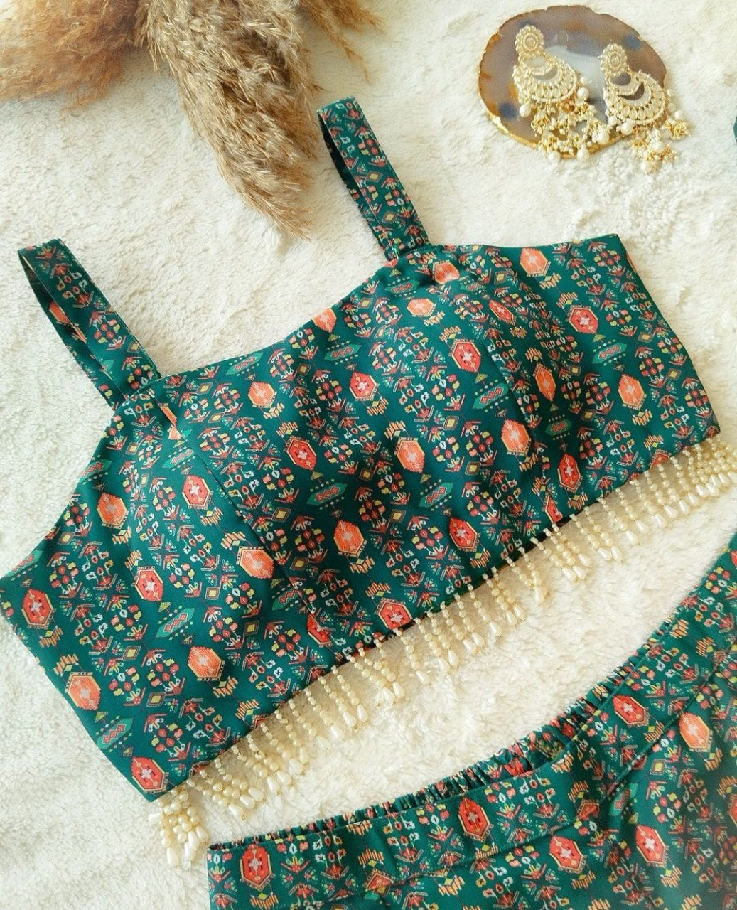 Green Georgette Printed Sharara Set with Jacket