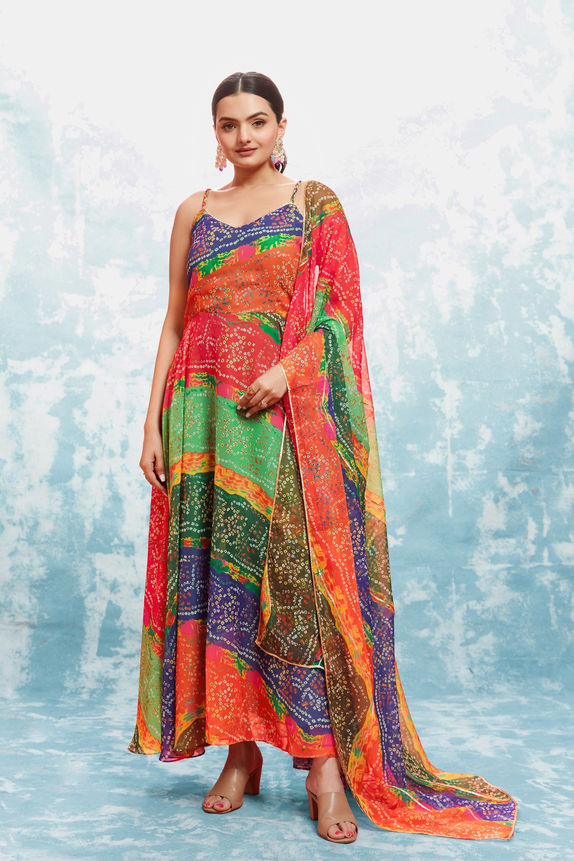 Multicolored Bandhej Print Georgette Readymade Suit