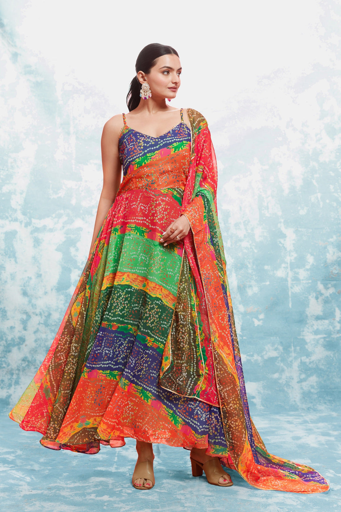 Multicolored Bandhej Print Georgette Readymade Suit