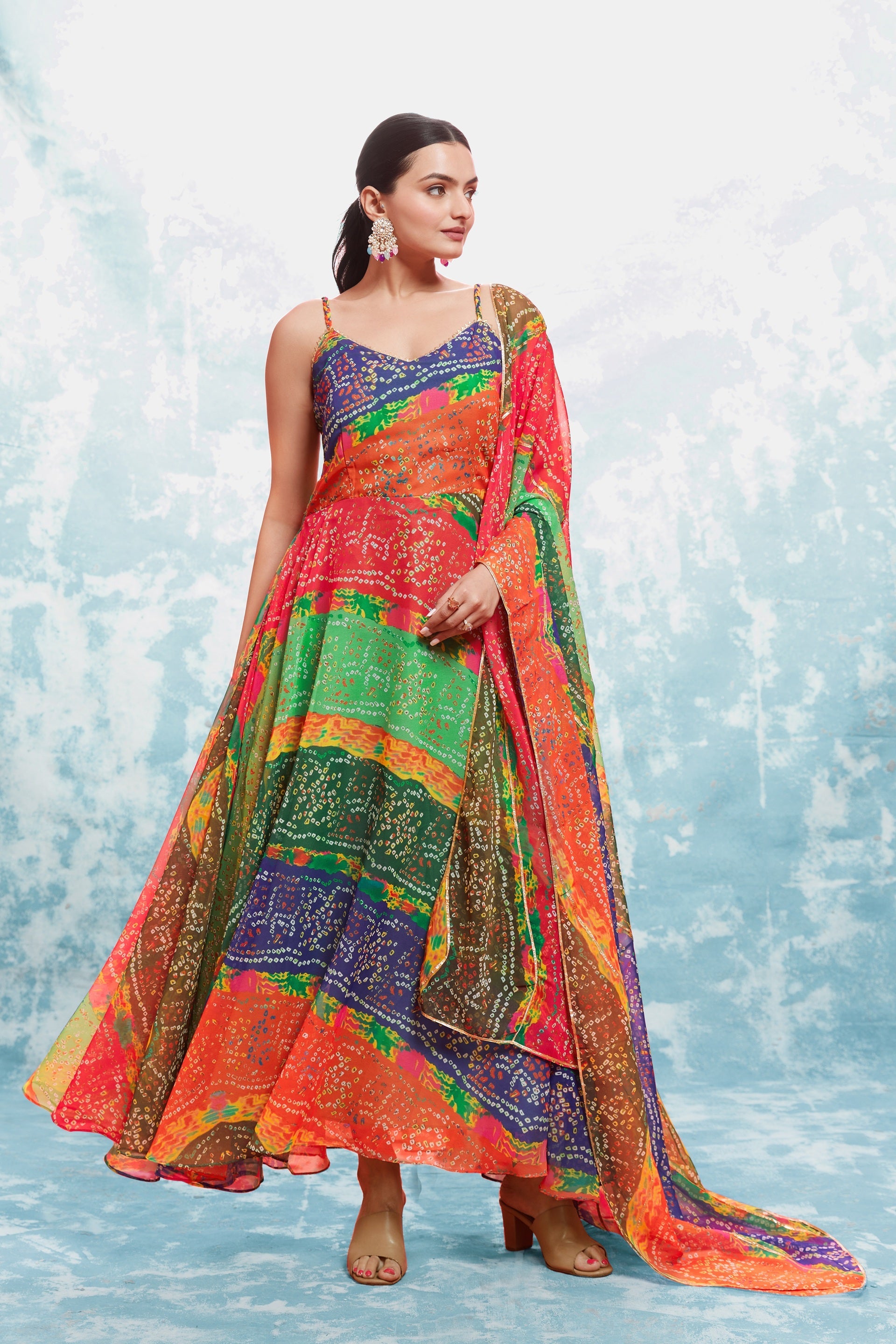 Multicolored Bandhej Print Georgette Readymade Suit