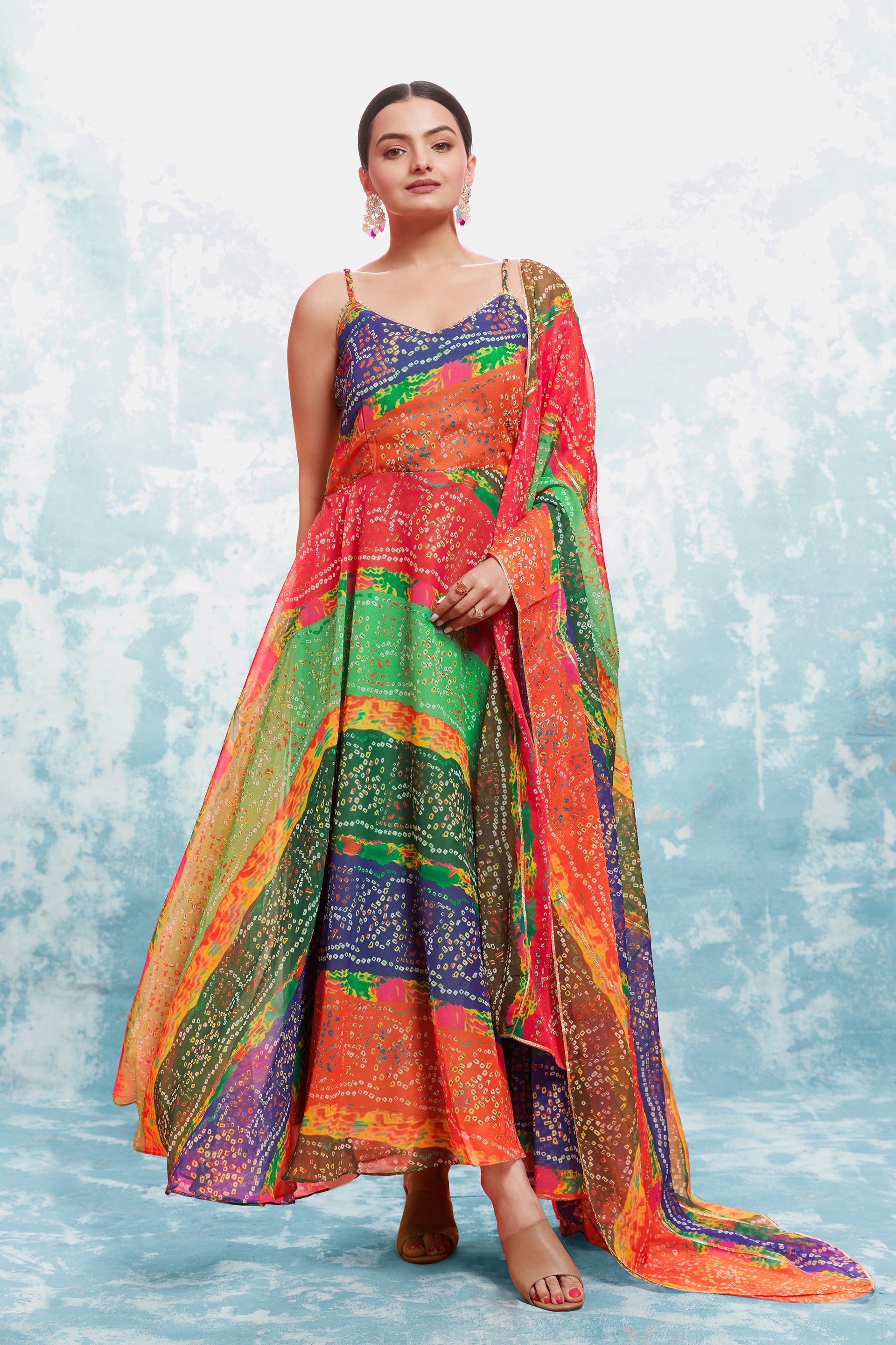 Multicolored Bandhej Print Georgette Readymade Suit