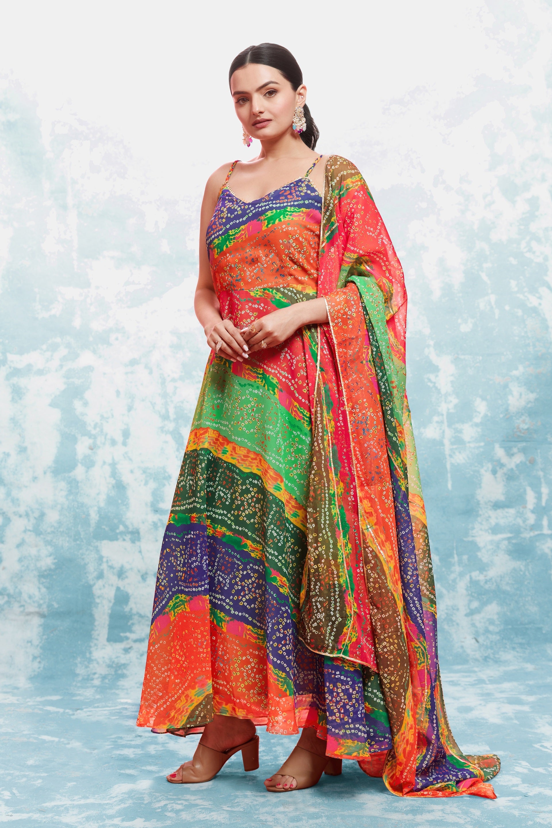 Multicolored Bandhej Print Georgette Readymade Suit