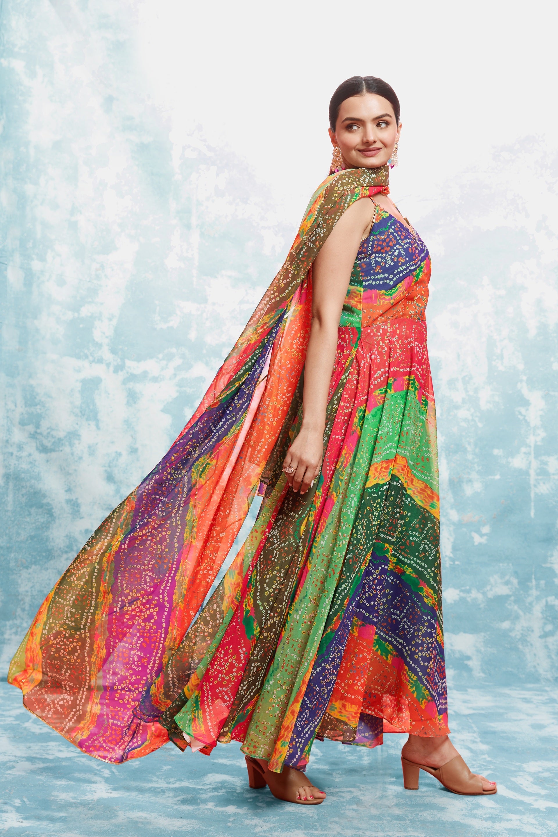 Multicolored Bandhej Print Georgette Readymade Suit