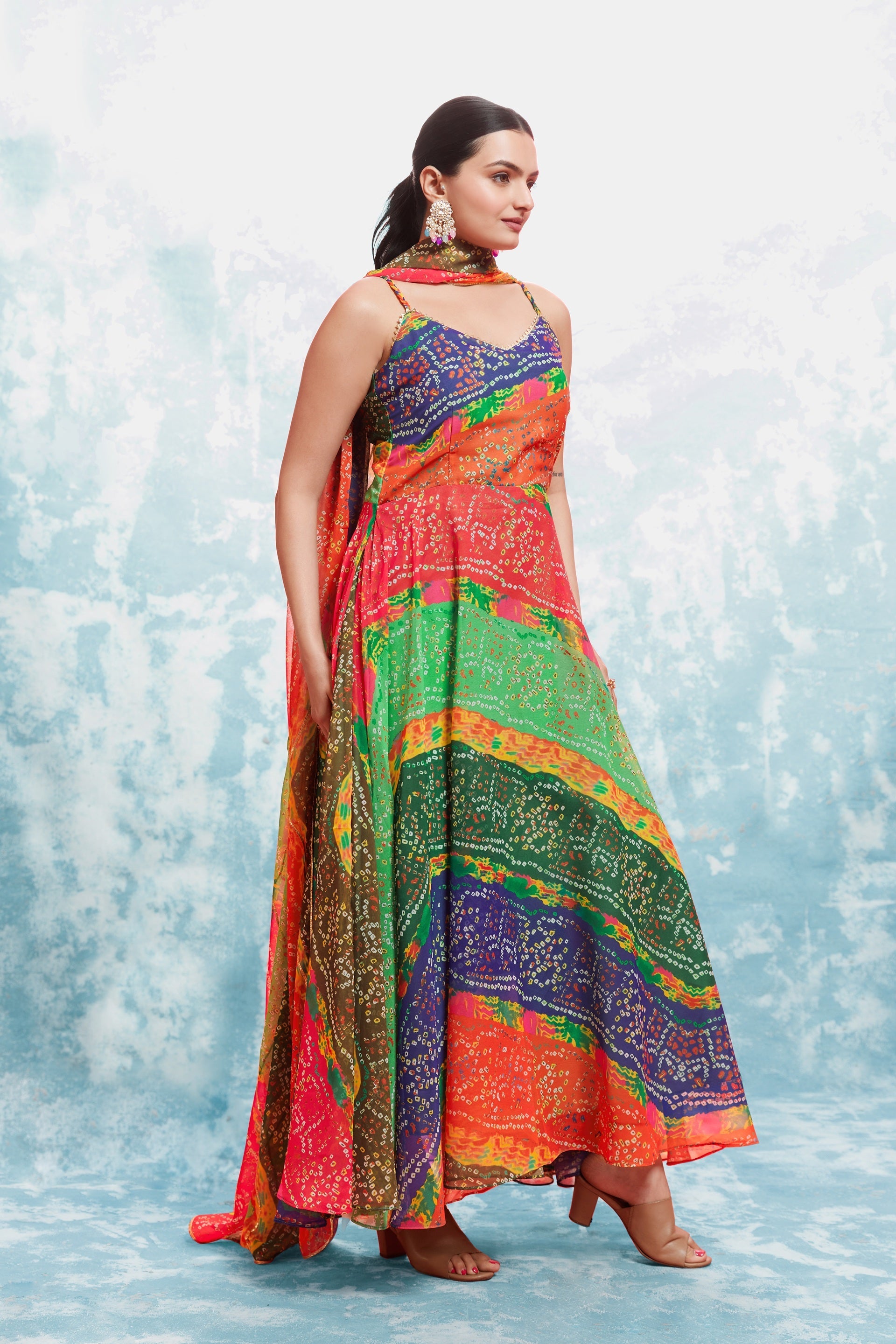 Multicolored Bandhej Print Georgette Readymade Suit