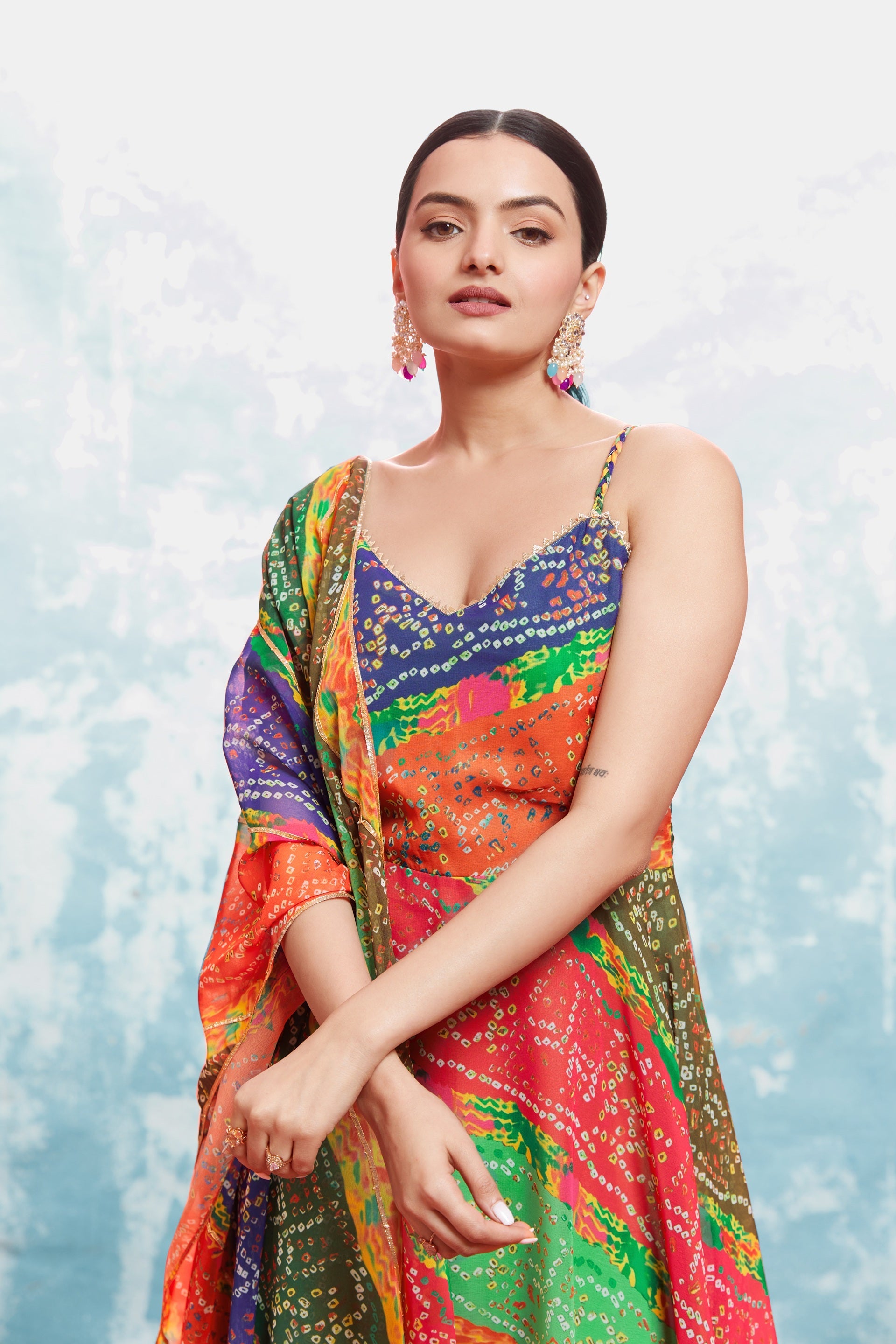 Multicolored Bandhej Print Georgette Readymade Suit