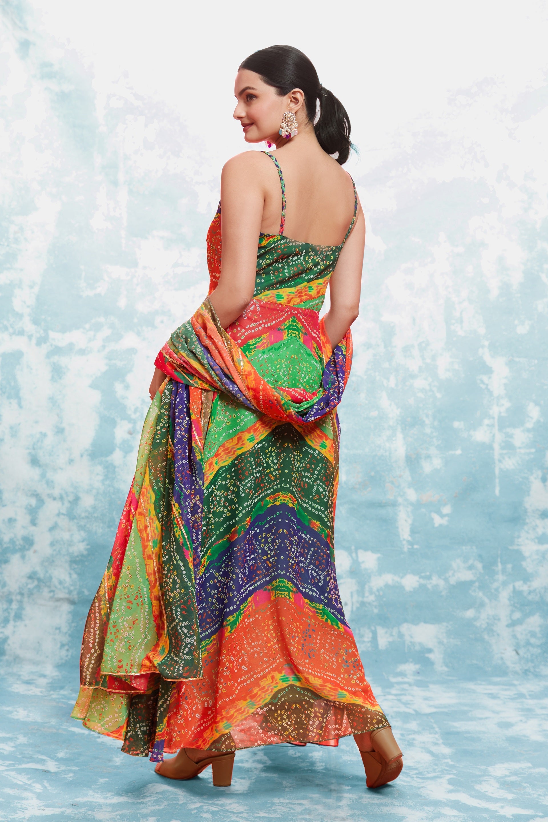 Multicolored Bandhej Print Georgette Readymade Suit