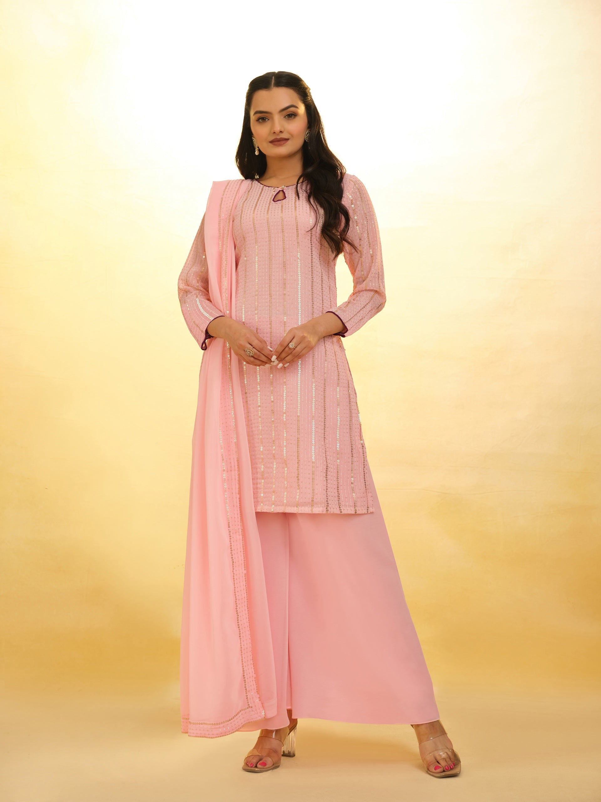 Peach Georgette Palazzo Suit