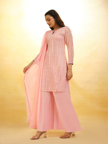 Peach Georgette Palazzo Suit