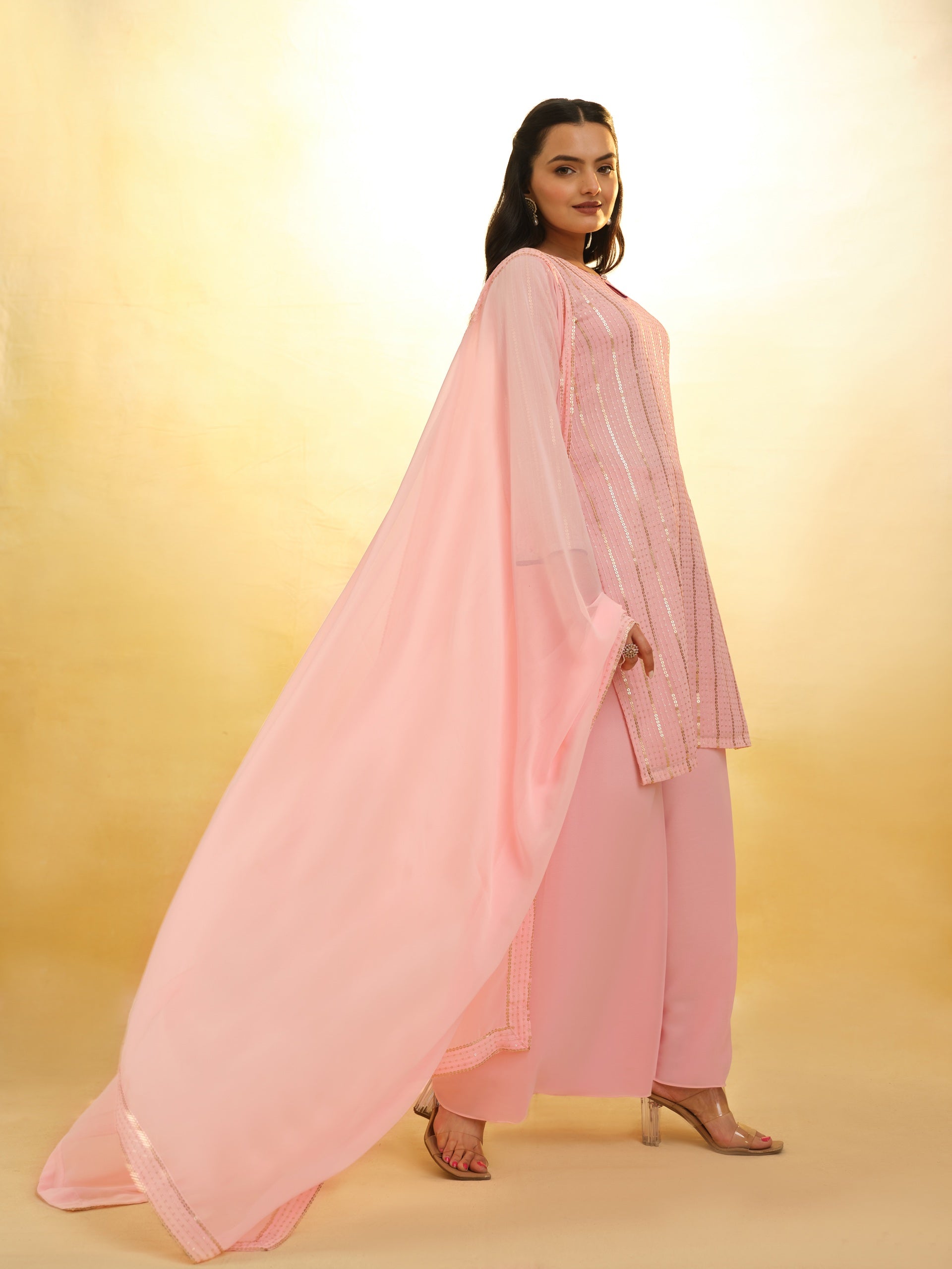 Peach Georgette Palazzo Suit