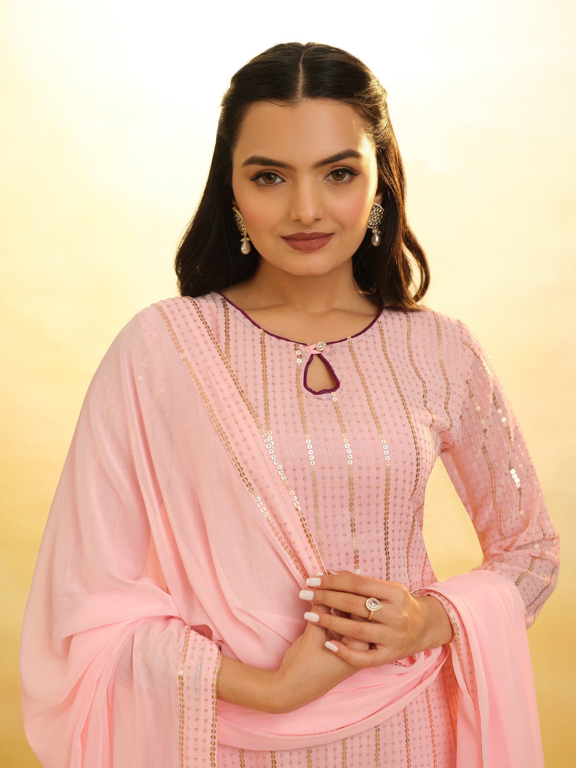 Peach Georgette Palazzo Suit