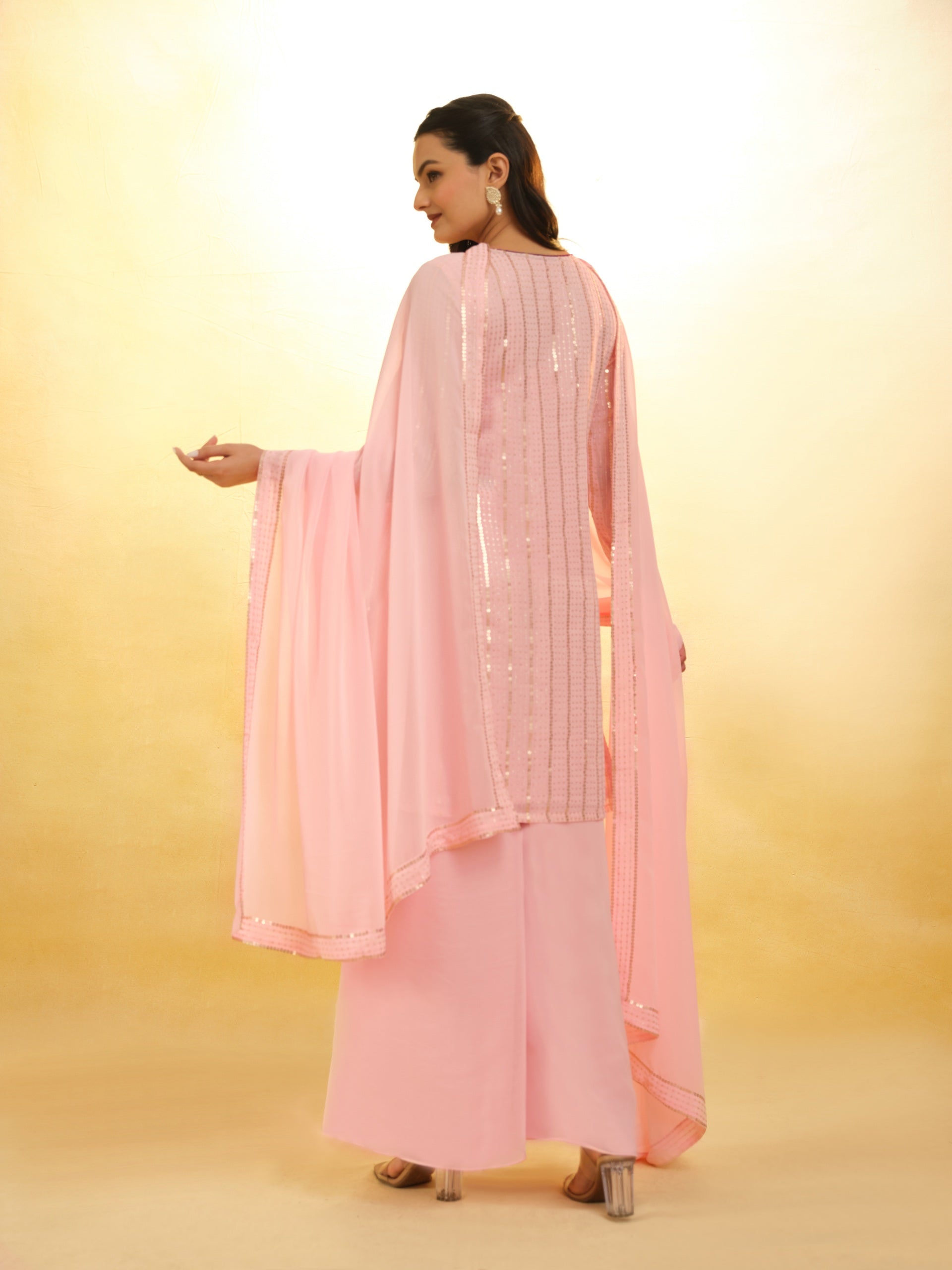 Peach Georgette Palazzo Suit