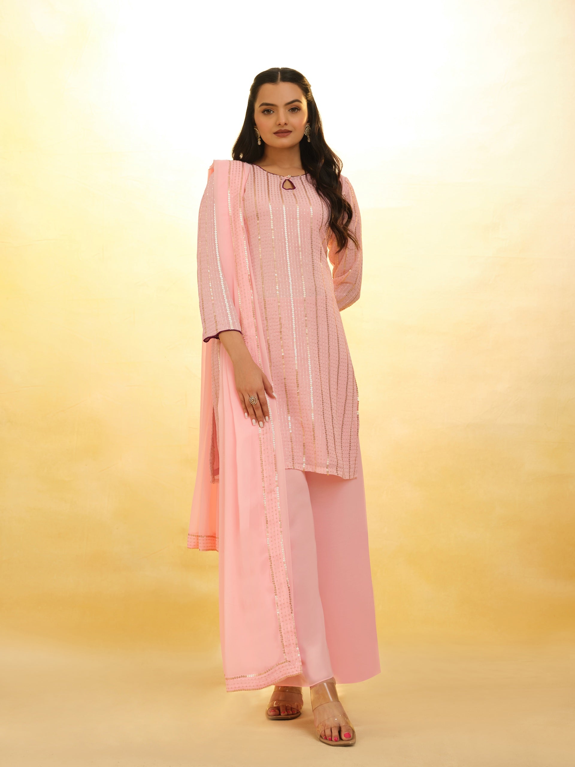 Peach Georgette Palazzo Suit