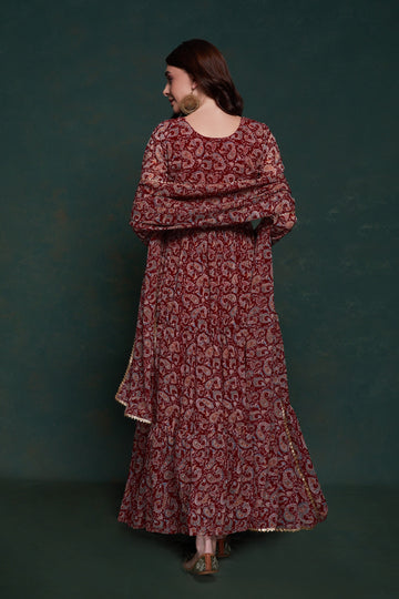 Readymade Gown Lace Organza in Maroon