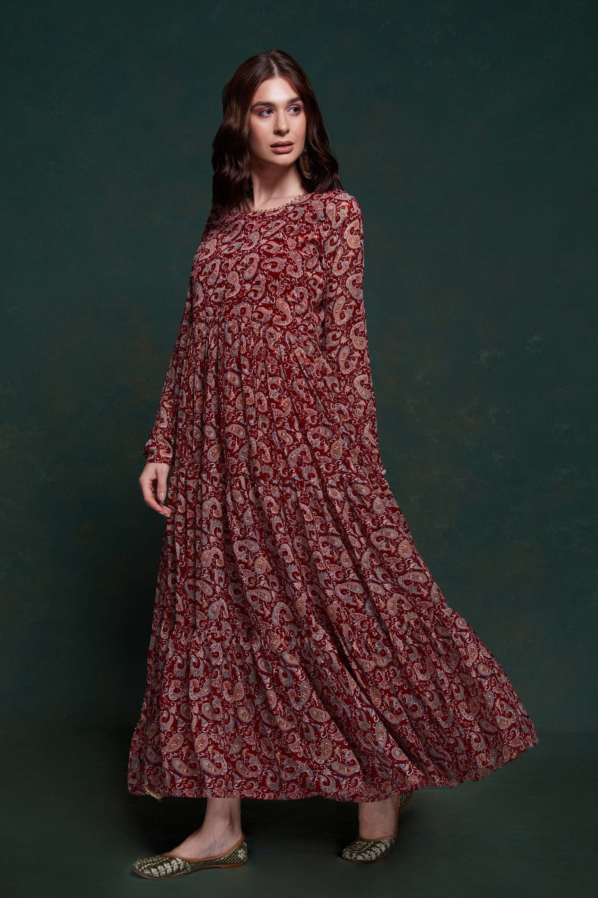 Readymade Gown Lace Organza in Maroon