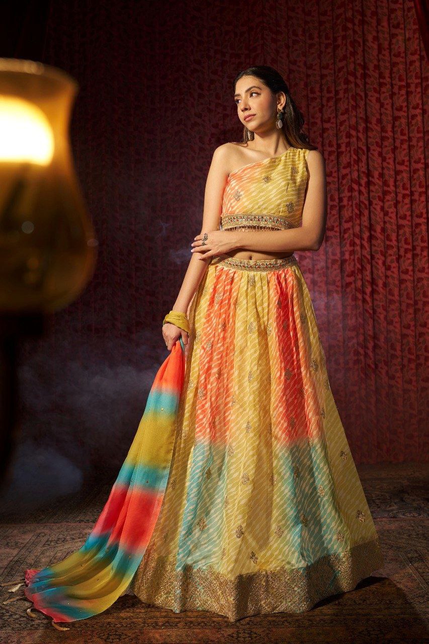 Multi Colour Organza Semi-Stitched Lehenga Choli