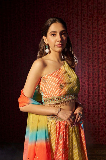 Multi Colour Organza Semi-Stitched Lehenga Choli
