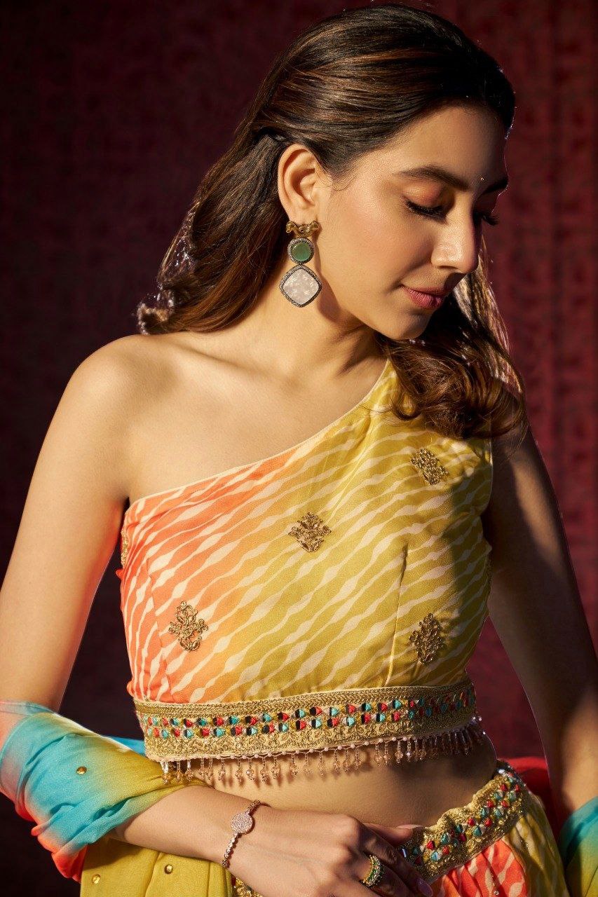 Multi Colour Organza Semi-Stitched Lehenga Choli
