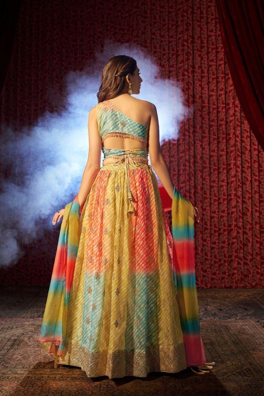 Multi Colour Organza Semi-Stitched Lehenga Choli
