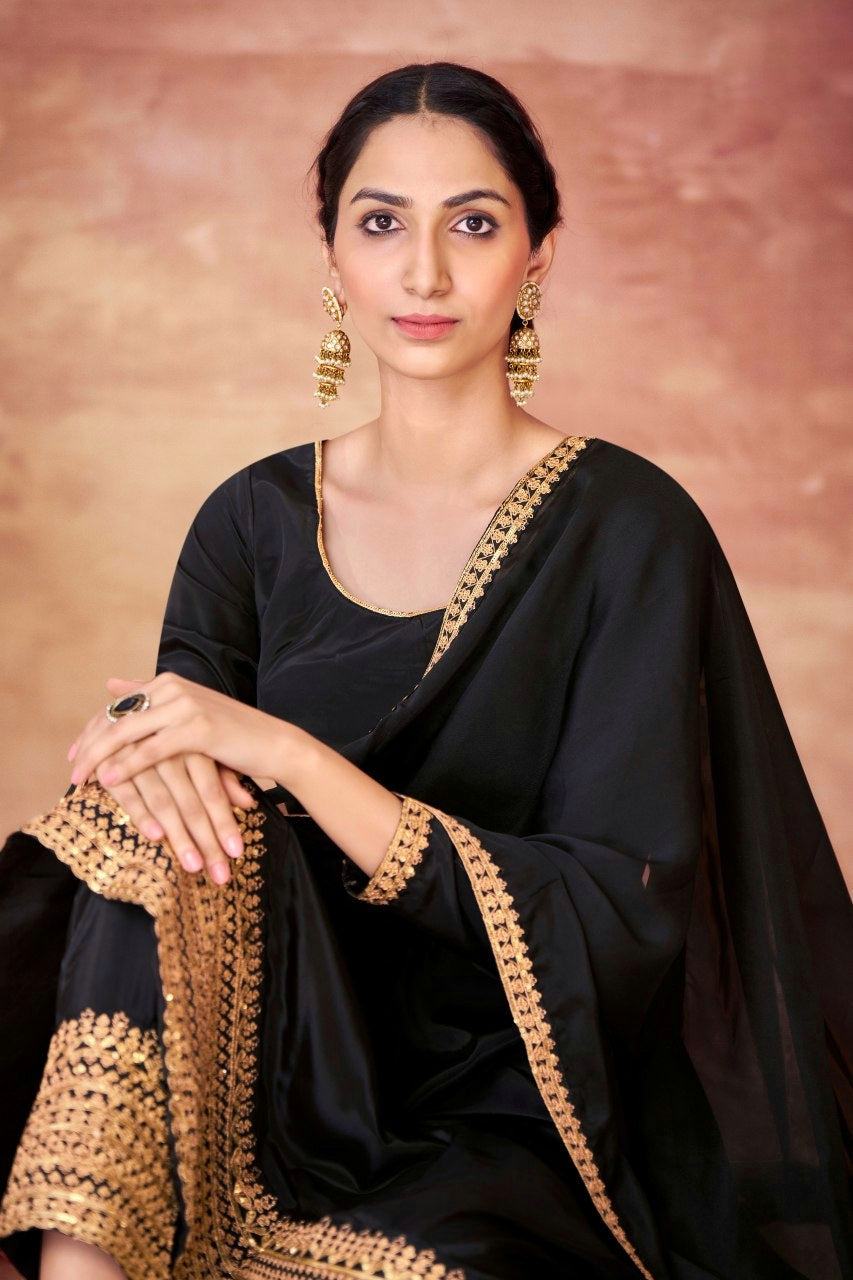 Black Embroidered Sequins Anarkali Suit