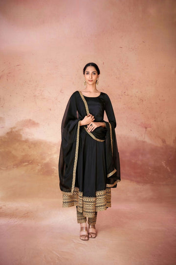 Black Embroidered Sequins Anarkali Suit