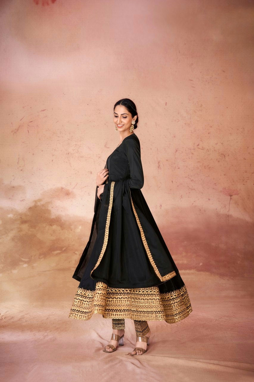 Black Embroidered Sequins Anarkali Suit
