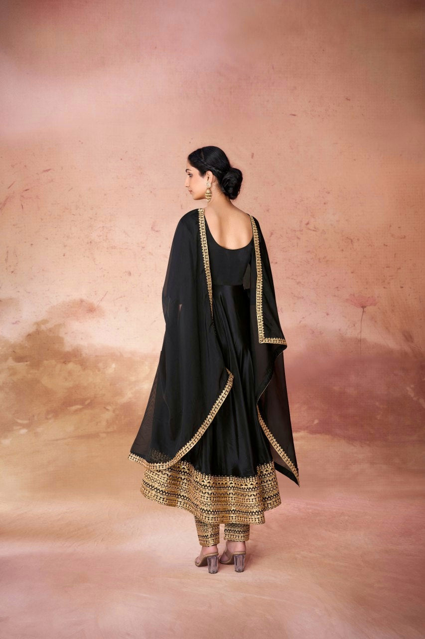 Black Embroidered Sequins Anarkali Suit