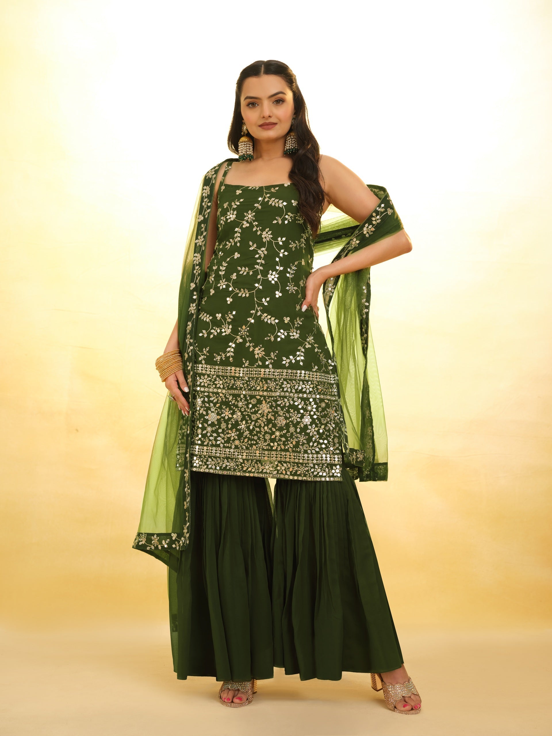Green Georgette Sharara Suit