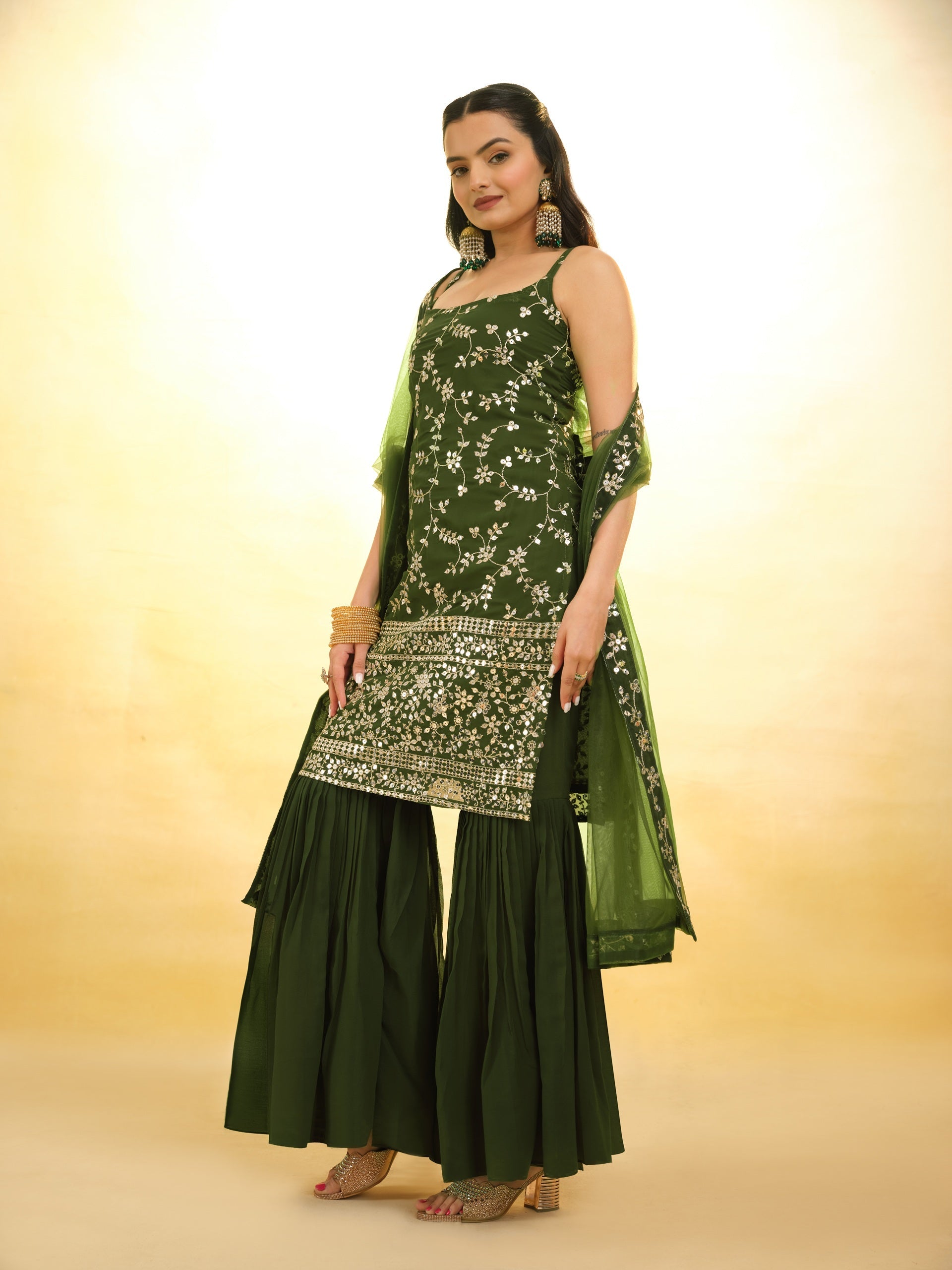 Green Georgette Sharara Suit