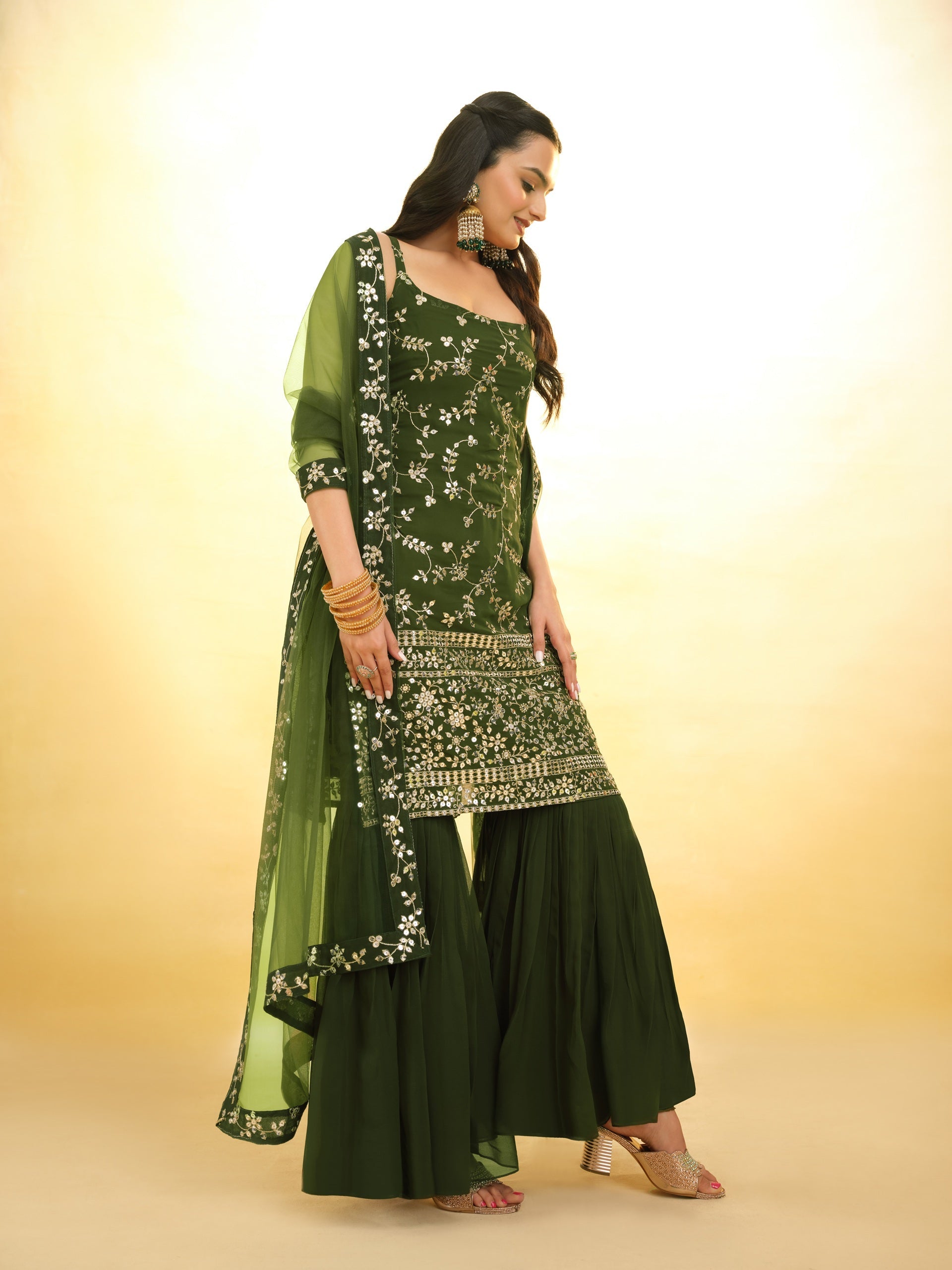 Green Georgette Sharara Suit